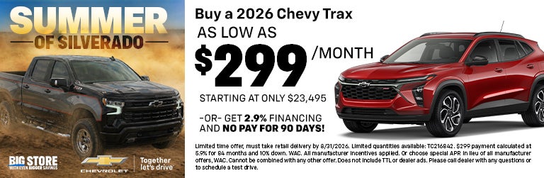 Buy a 2026 Chevy Trax YOUR WAY: payments as low as $299/mo, 